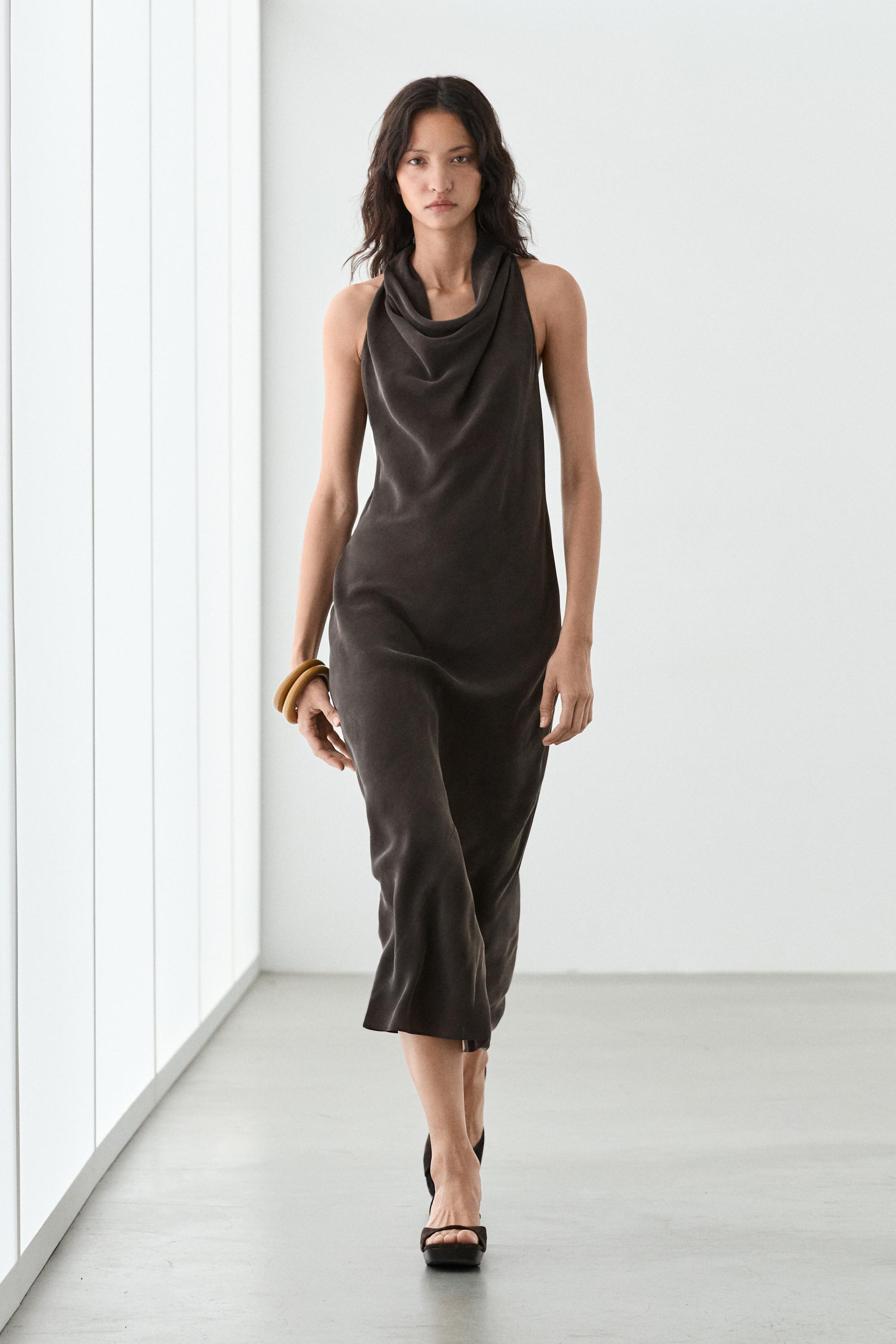 Midi dress with cowl neckline
